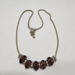 Amethyst & Rhinestone Necklace 8" Colored Barrel Beads Clear Spacers RMN Vintage